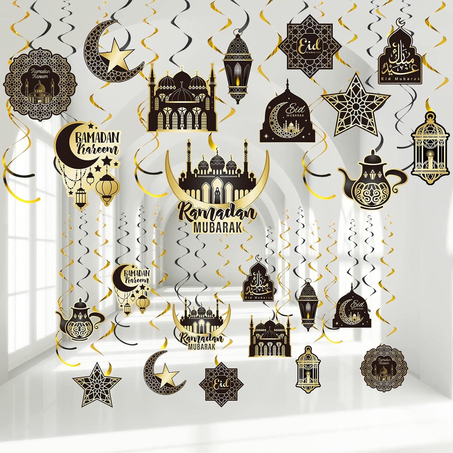 12PC RAMADHAN MUBARAK DECORATIONS HANGING SWIRLS