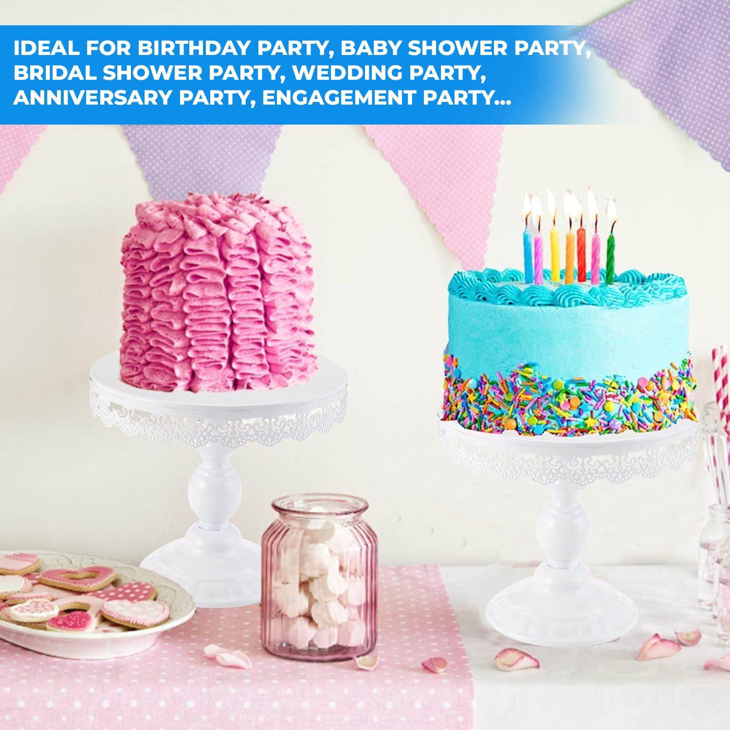 1PC WHITE METALLIC CAKE STAND 1PC H 7CM* D 20CM