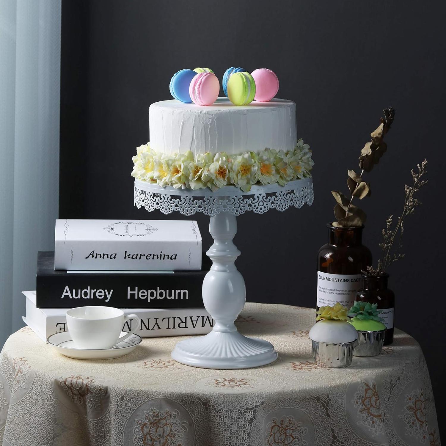 1PC WHITE METALLIC CAKE STAND H 25CM*D 30CM