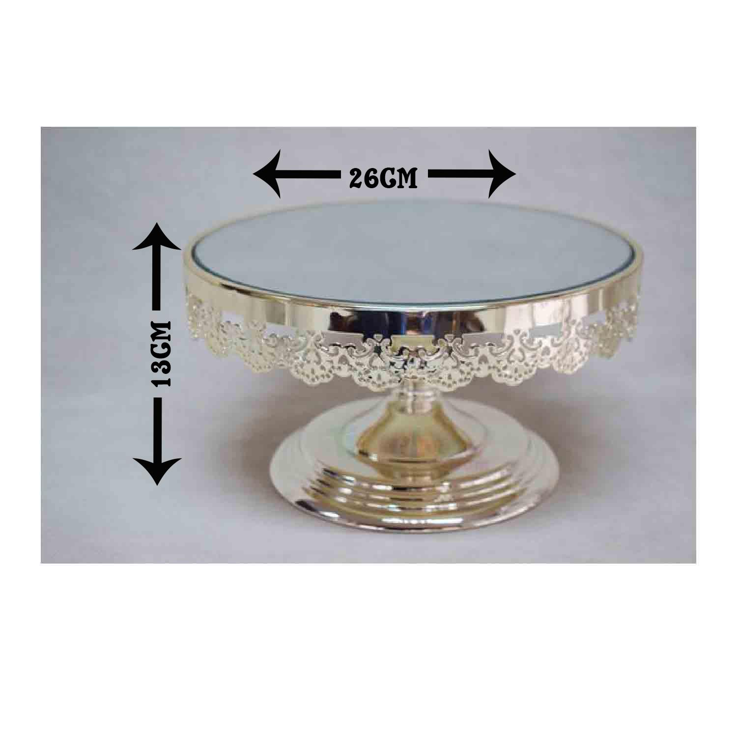 1PC 26CM DIAMETER X 13CM HEIGHT SILVER METALLIC MIRROR CAKE STAND