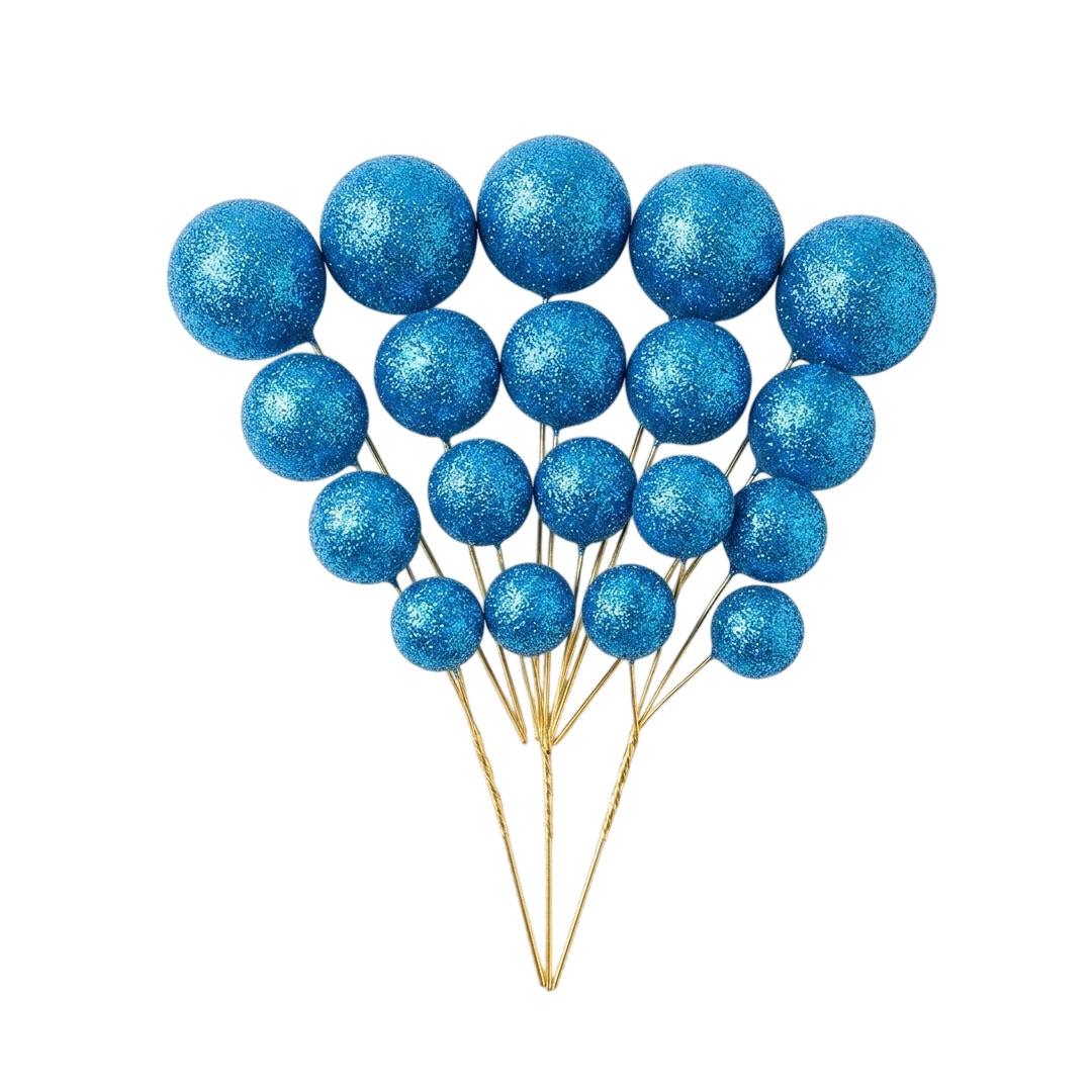 20PCS GLITTER BLUE SPHERE CAKE TOPPER