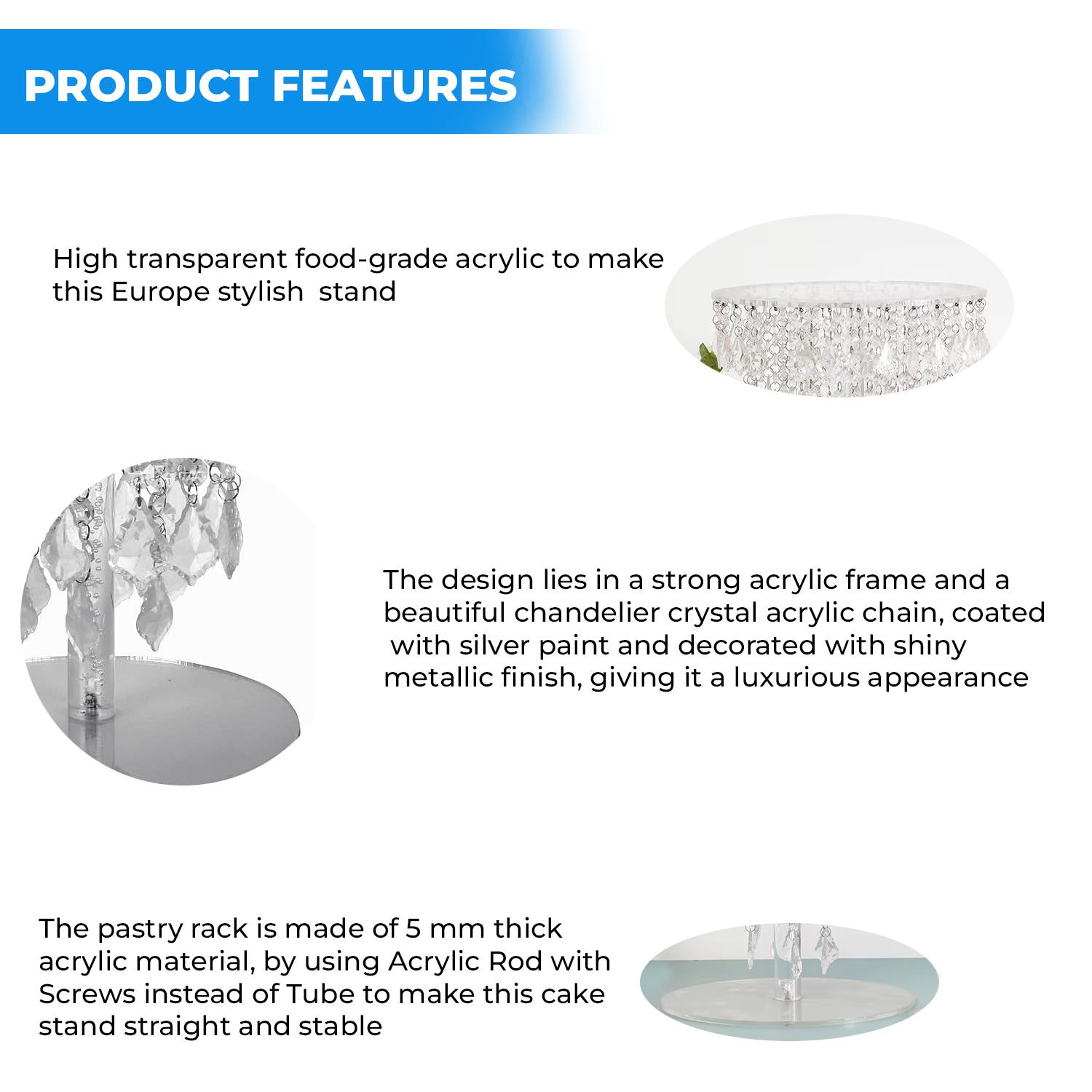 35CM DIAMETER X 35CM HEIGHT LEAF BEAD CRYSTAL ACYRLIC CAKE STAND