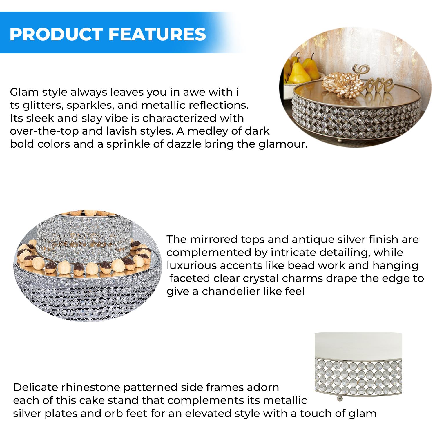 45CM SILVER 4 LINKS MIRROR CRYSTAL CAKE STAND