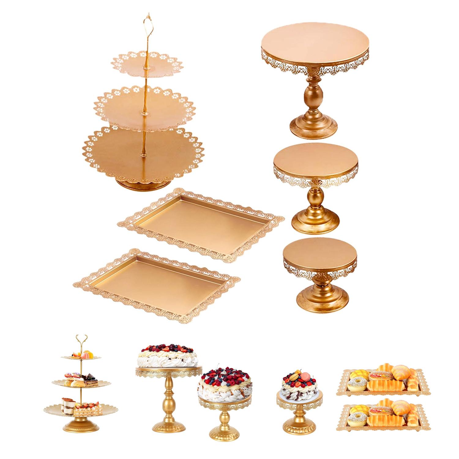 6PCS GOLDEN METAL CRYSTAL CAKE STAND WITH CUPCAKE STAND AND TRAYS