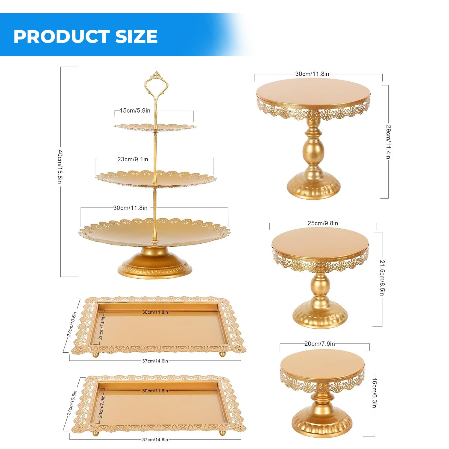 6PCS GOLDEN METAL CRYSTAL CAKE STAND WITH CUPCAKE STAND AND TRAYS
