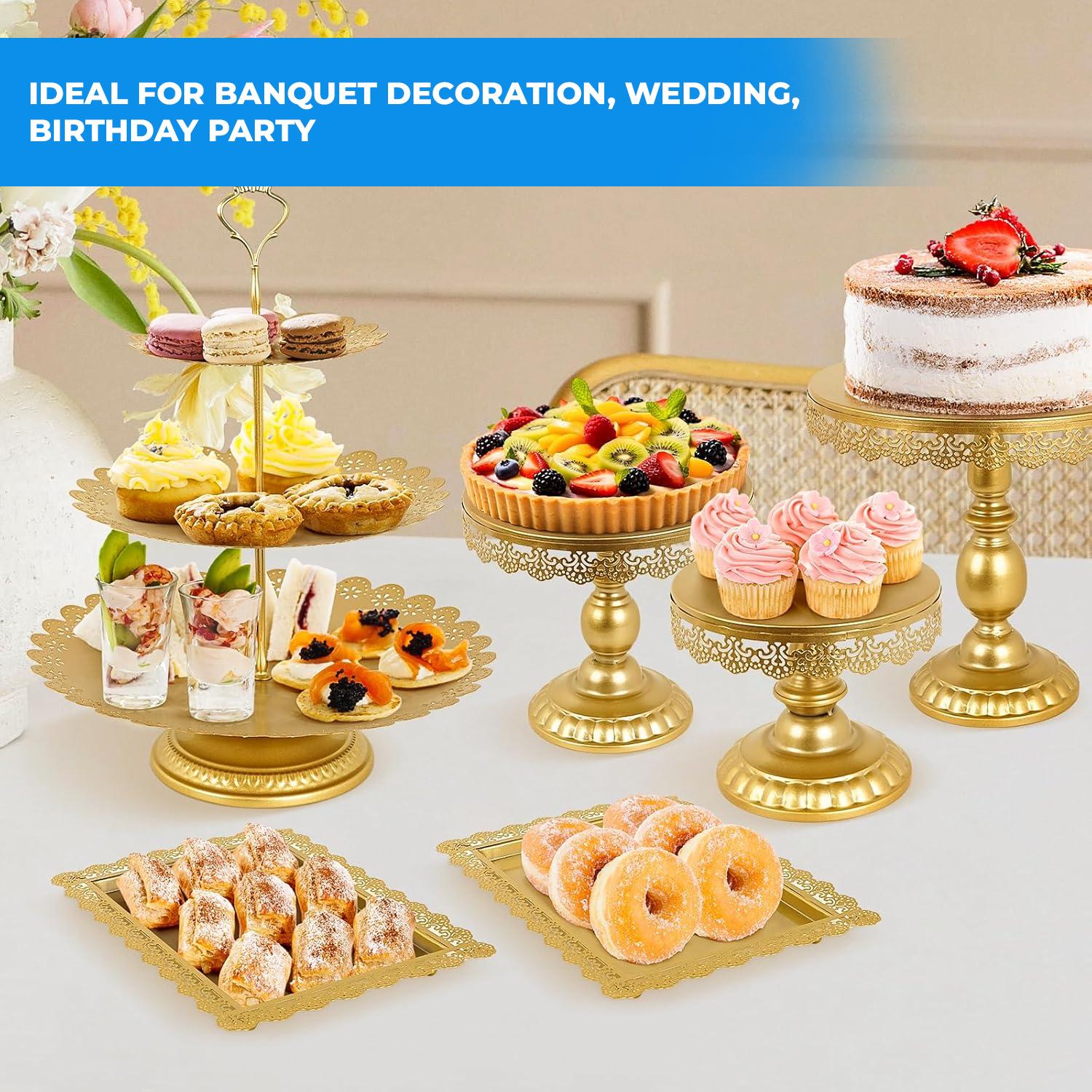 6PCS GOLDEN METAL CRYSTAL CAKE STAND WITH CUPCAKE STAND AND TRAYS