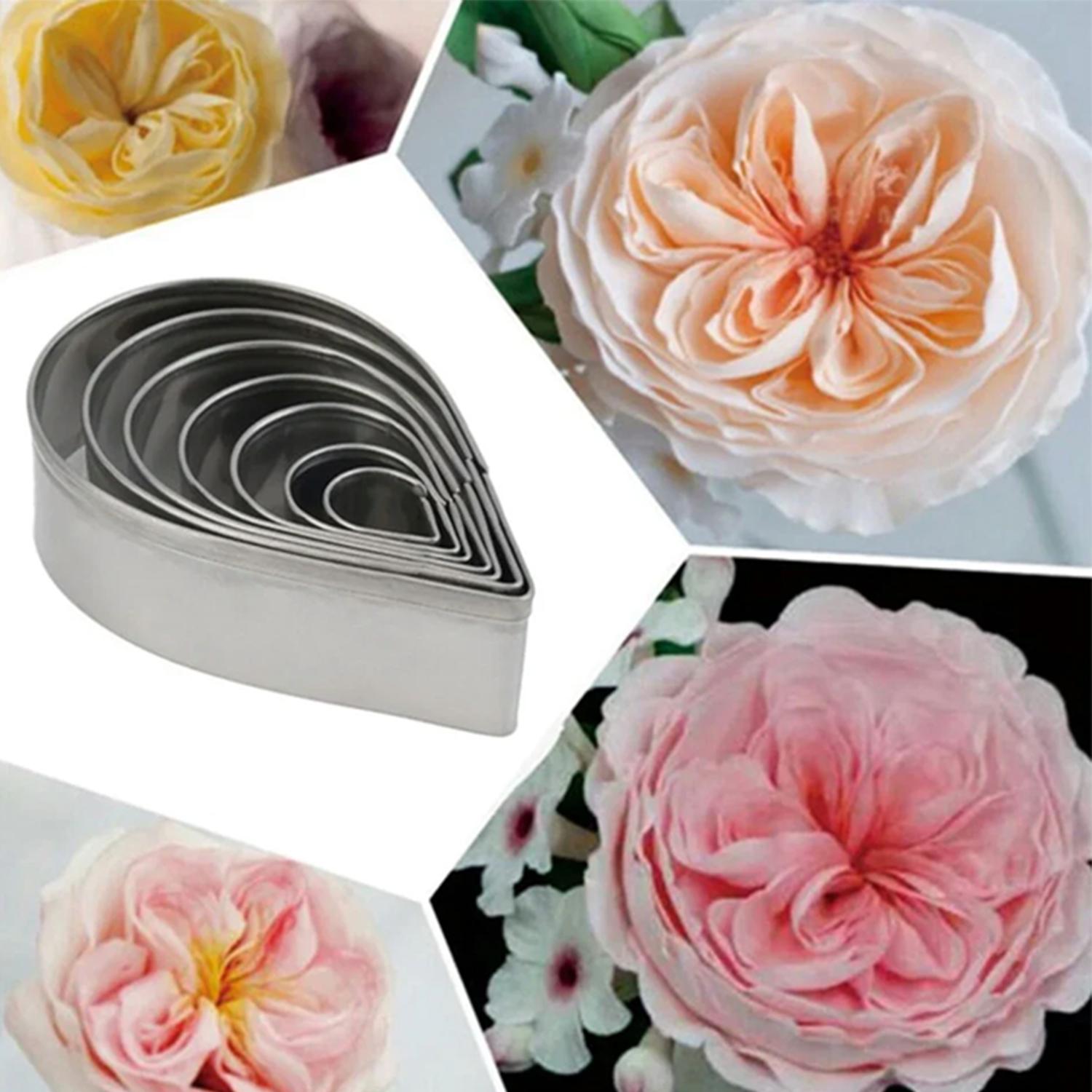 A328 7PCS STAINLESS STEEL AUSTIN ROSE FLOWER CUTTER