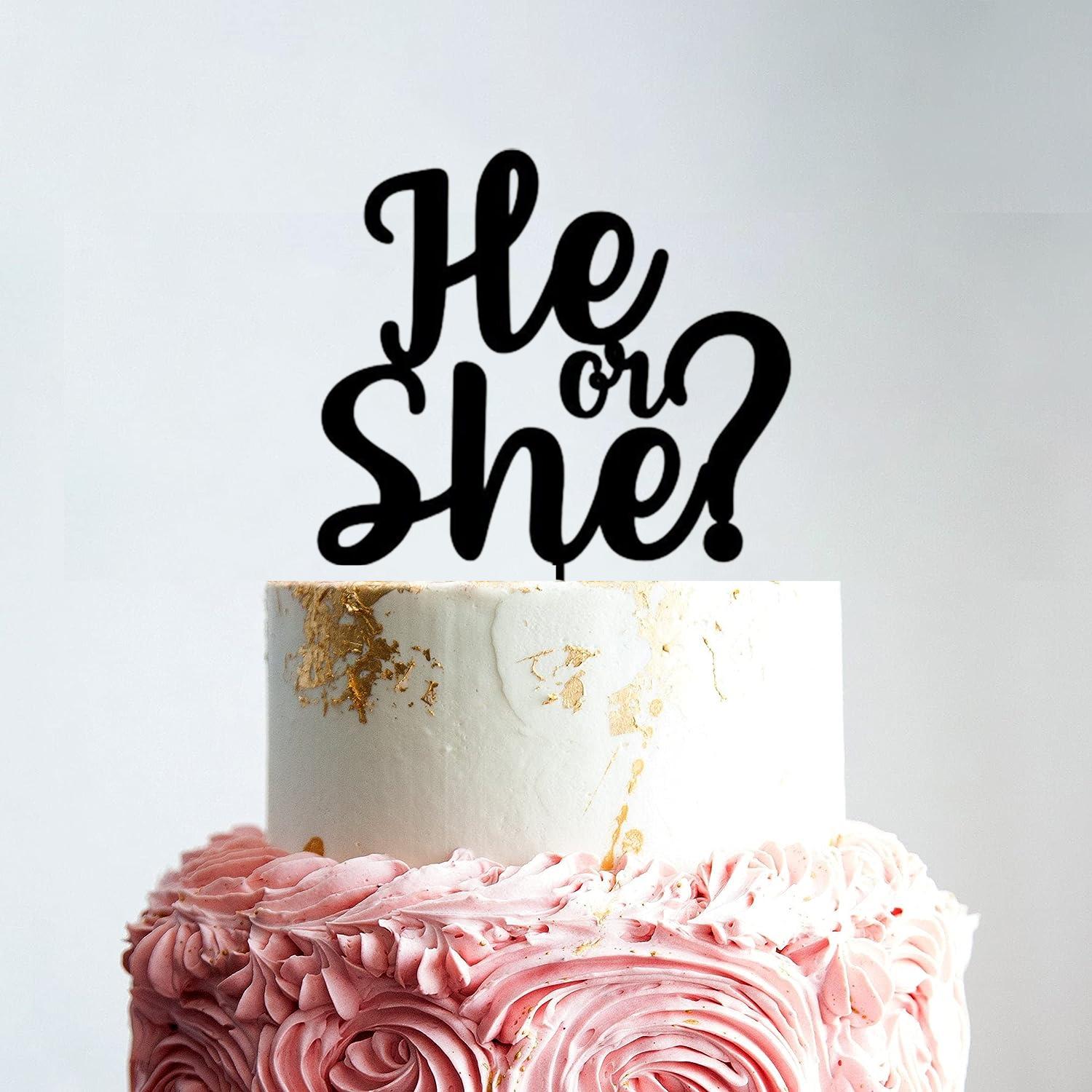 BLACK ACRYLIC BABY SHOWER TOPPER HE OR SHE?
