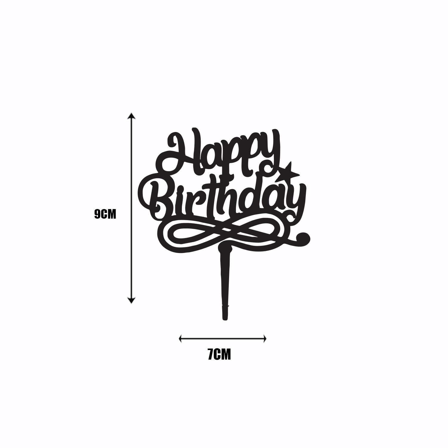 BLACK ACRYLIC CUPCAKE HAPPY BIRTHDAY TOPPER 9CM X 7CM BIRHTDAY SIGN