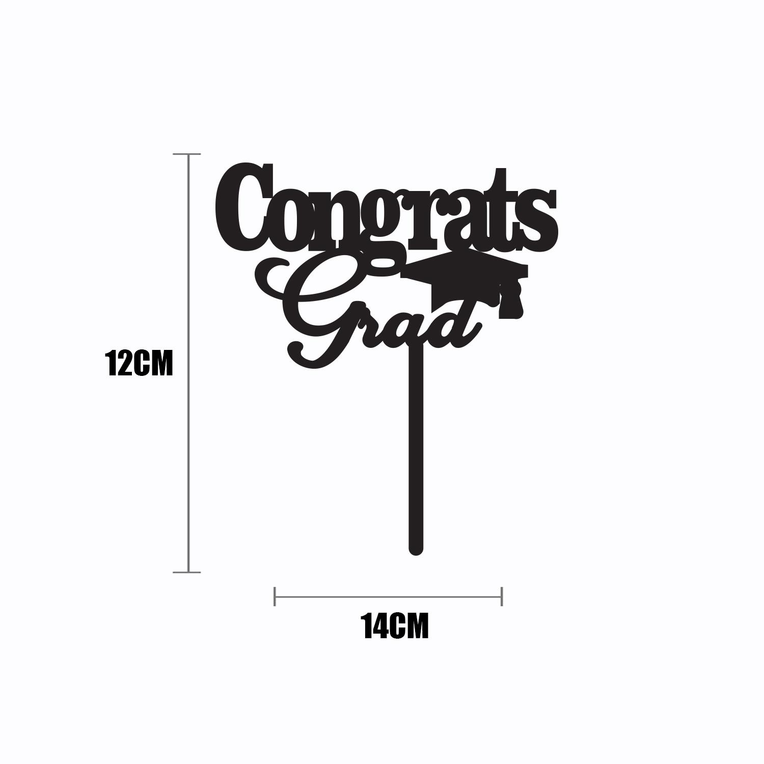 BLACK ACRYLIC GRADUATION TOPPER CONGRATS GRAD