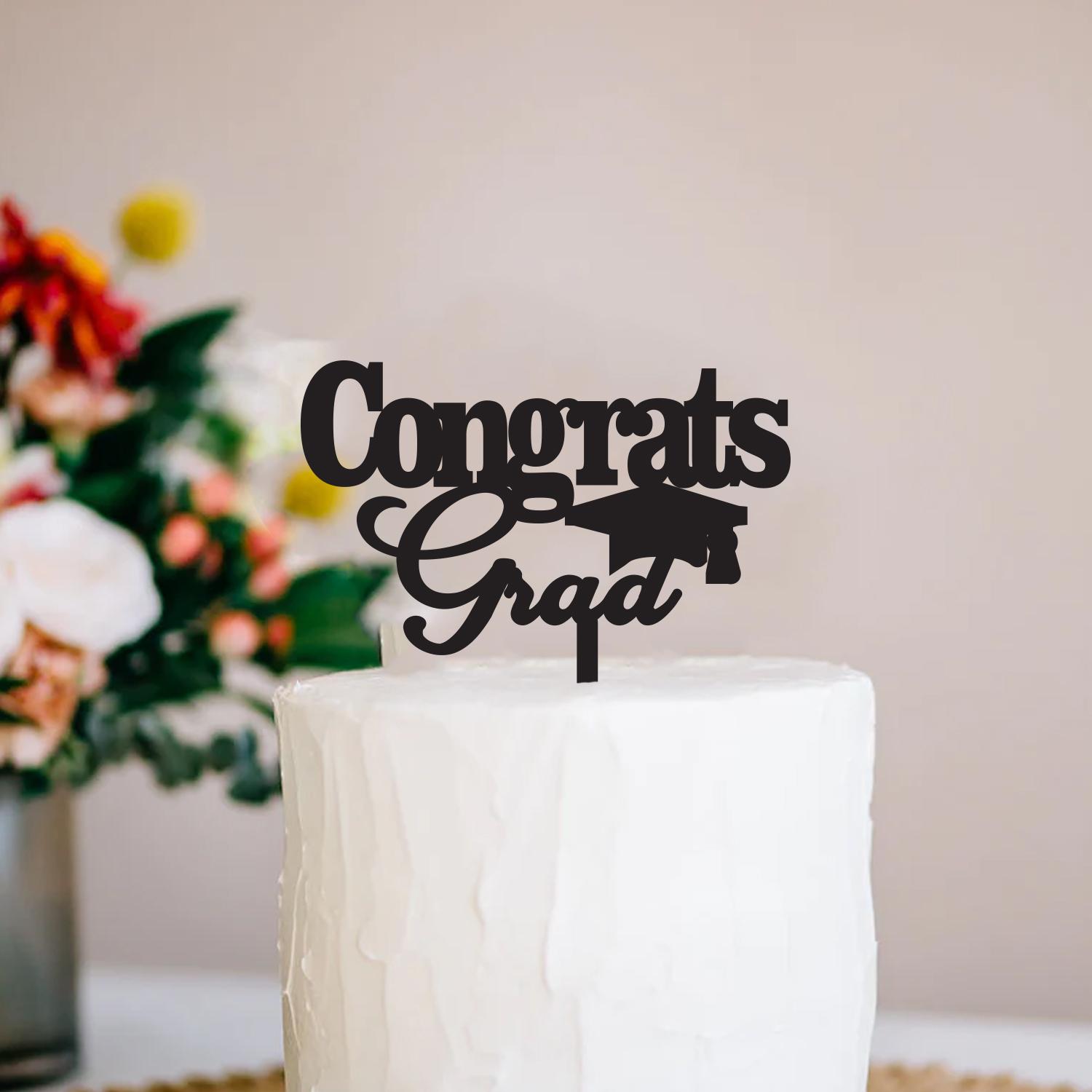 BLACK ACRYLIC GRADUATION TOPPER CONGRATS GRAD