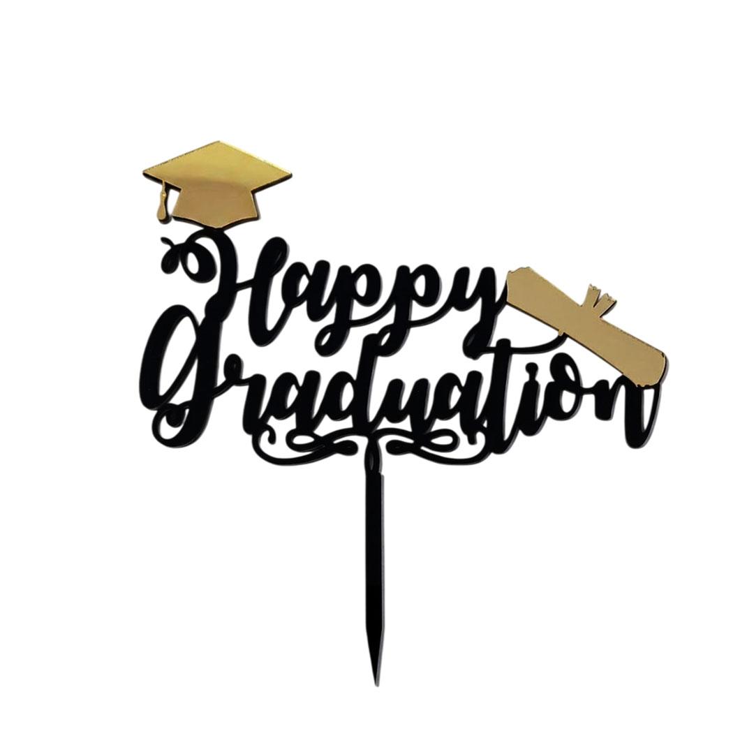 BLACK AND GOLD ACRYLIC DOUBLE LAYER GRADUATION TOPPER