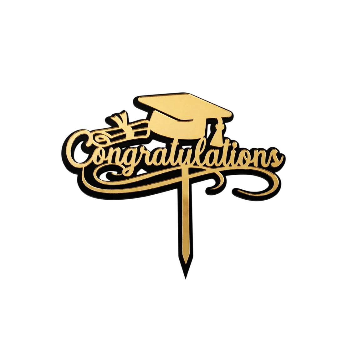 BLACK AND GOLD ACRYLIC DOUBLE LAYER GRADUATION TOPPER