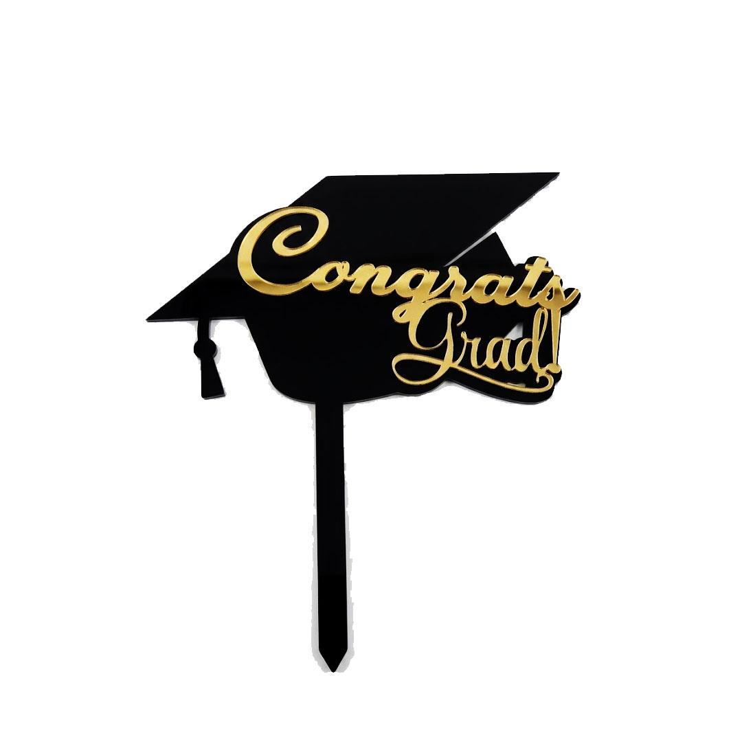BLACK AND GOLD ACRYLIC DOUBLE LAYER GRADUATION TOPPER
