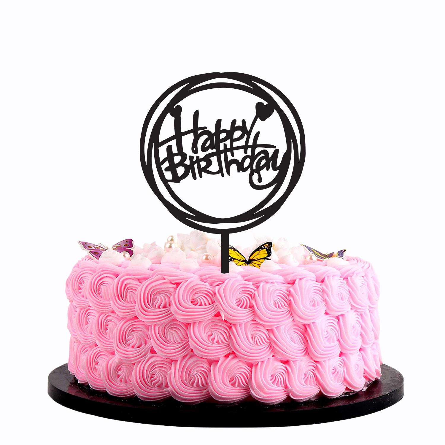 BLACK ACRYLIC HAPPY BIRTHDAY TOPPER DOUBLE ROUND BIRTHDAY SIGN