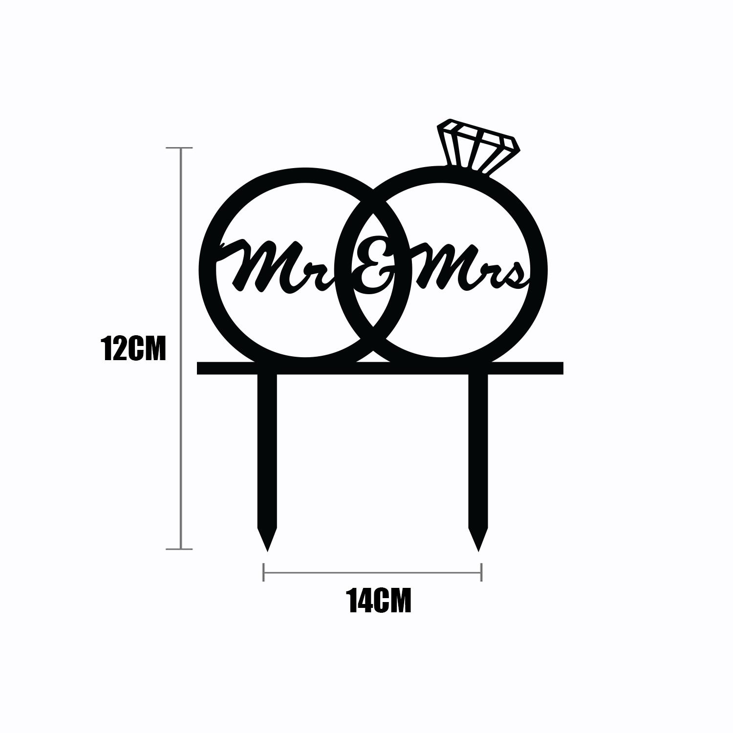 BLACK ACRYLIC MR & MRS TOPPER WITH RING DETAIL