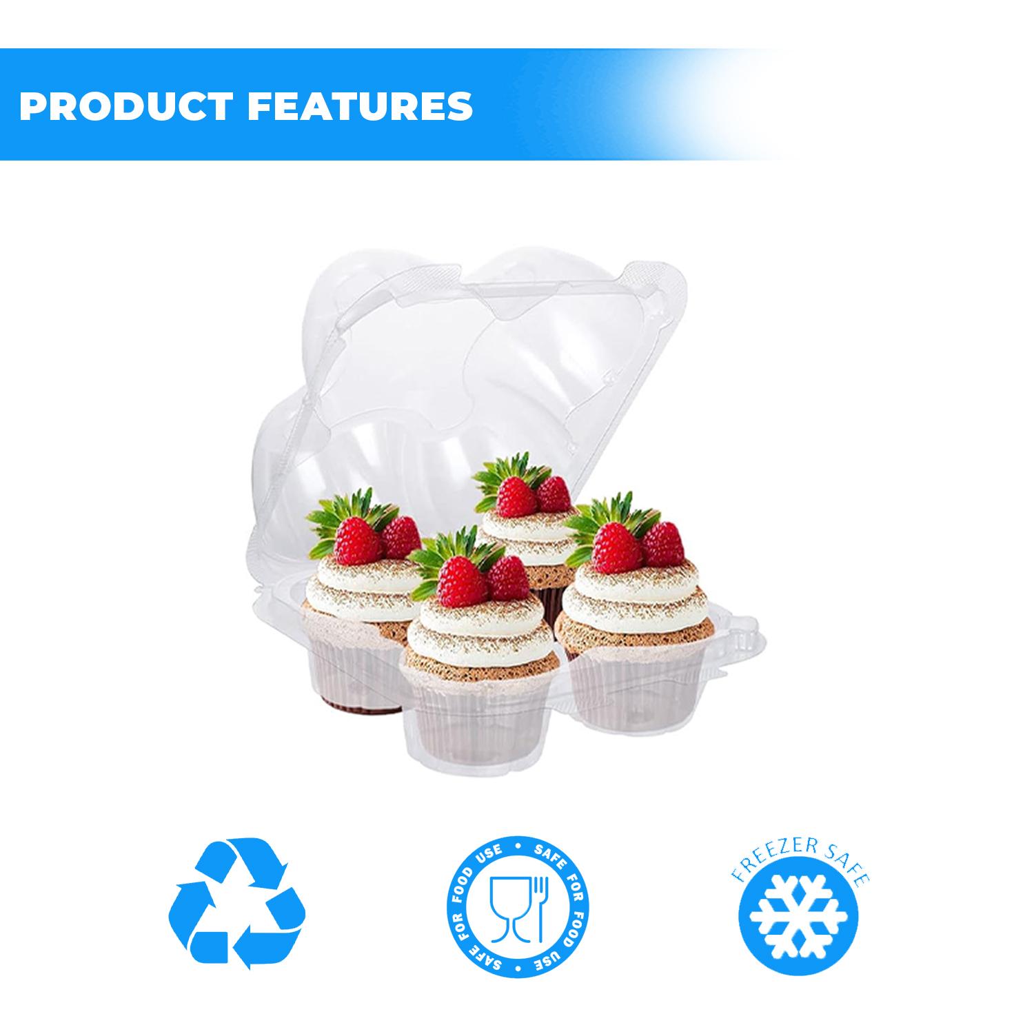 CLEAR 4 CUP 110MM PLASTIC CUPCAKE CONTAINER WITH DOME STACKABLE DISPOSABLE CUPCAKE TRAYS