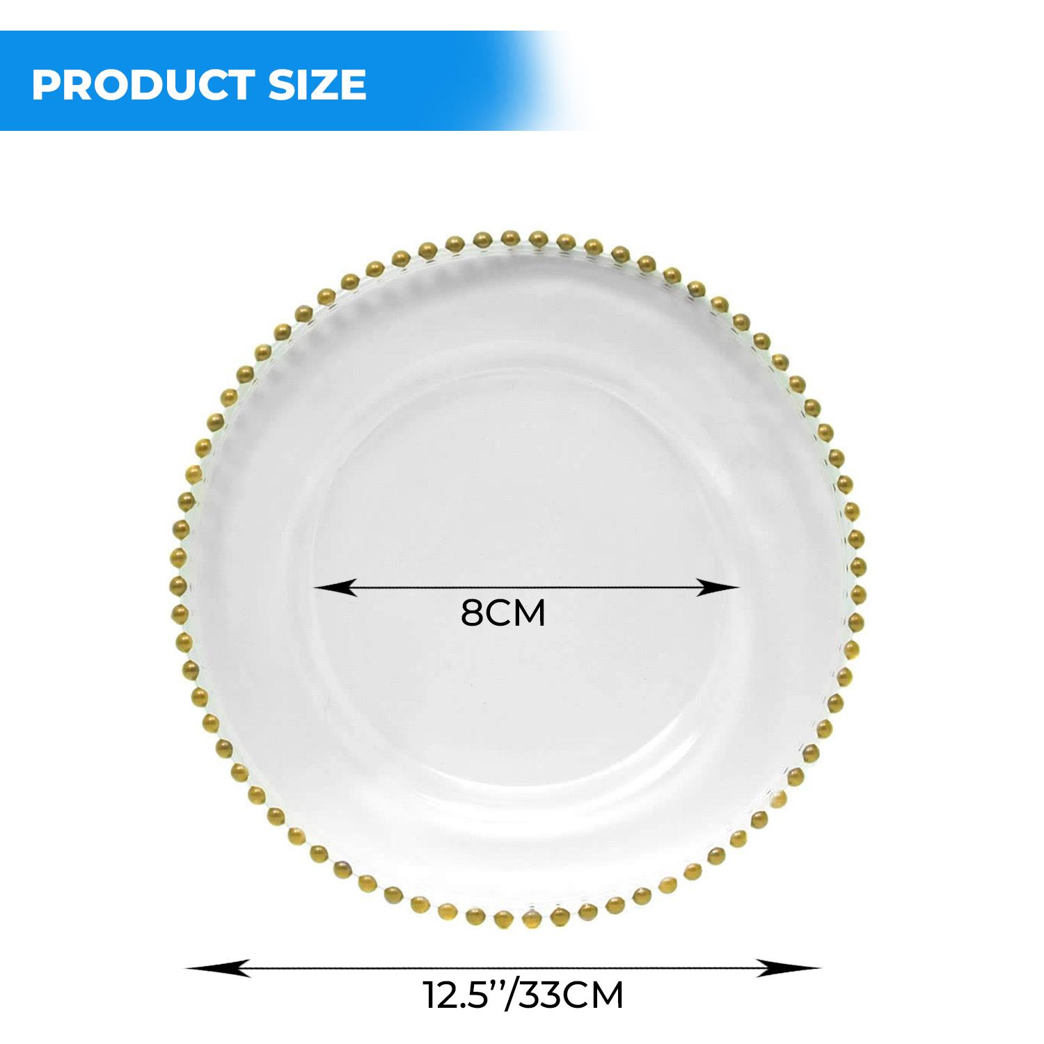 CLEAR WITH GOLD BEADED TRIM CHARGER PLATE 33CM