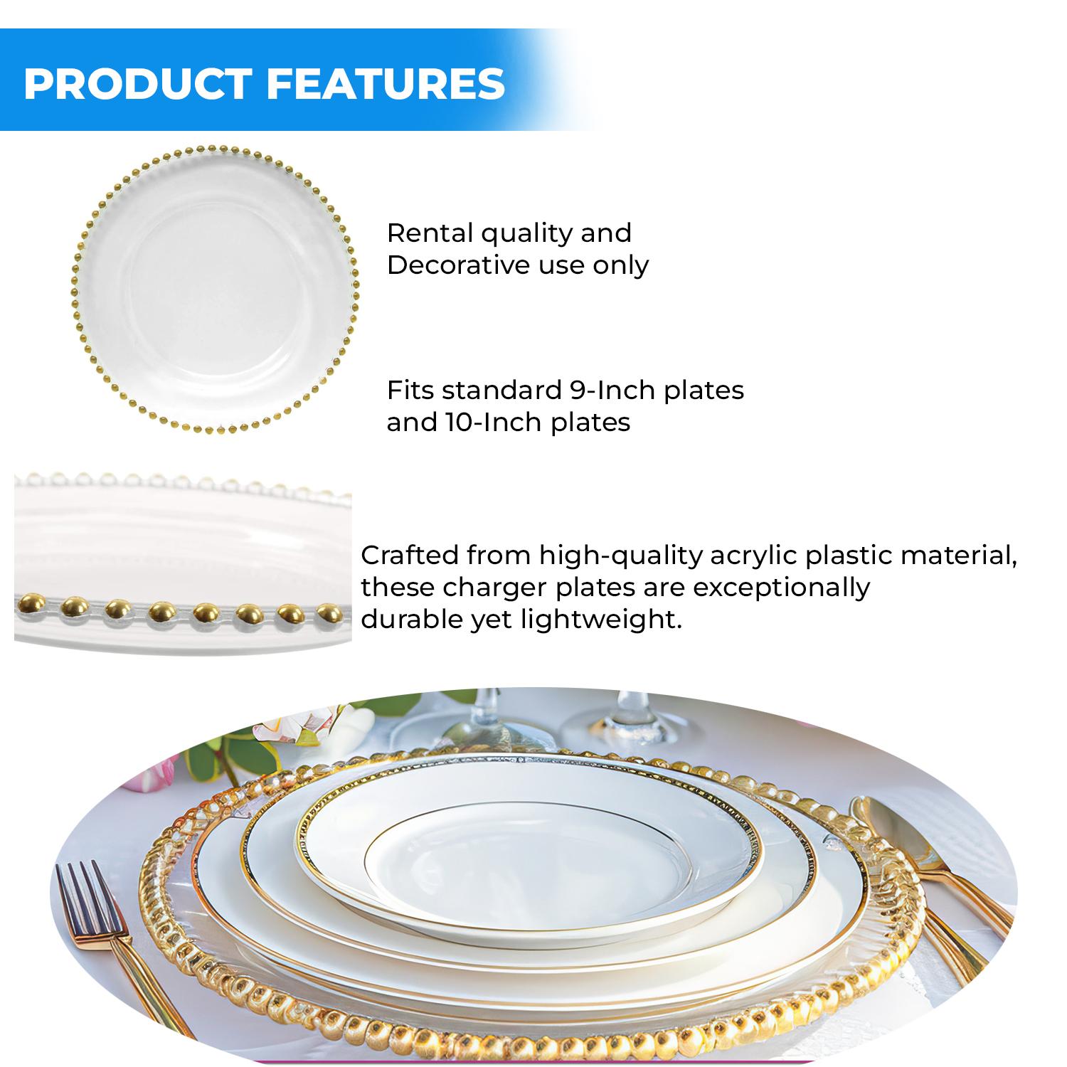CLEAR WITH GOLD BEADED TRIM CHARGER PLATE 33CM