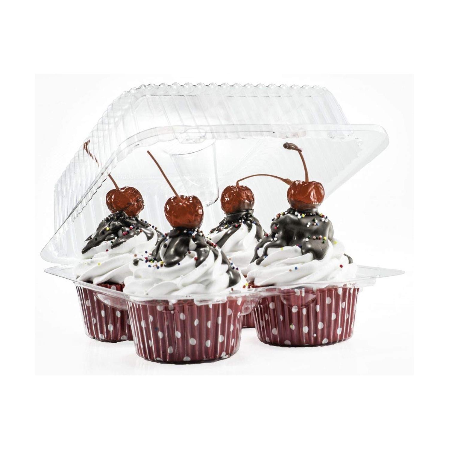 CLEAR 4 CUP 125MM PLASTIC CUPCAKE CONTAINER WITH DOME STACKABLE DISPOSABLE CUPCAKE TRAYS