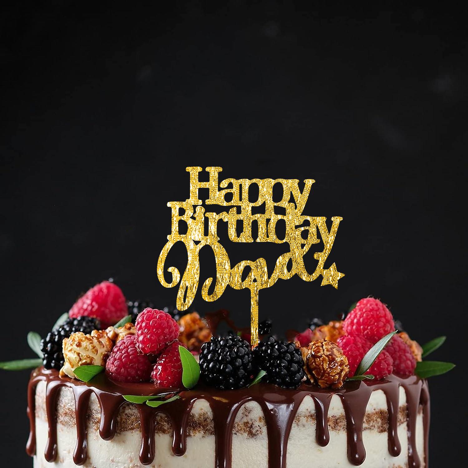 GOLD GLITTER ACRYLIC HAPPY BIRTHDAY DAD TOPPER BIRTHDAY SIGN