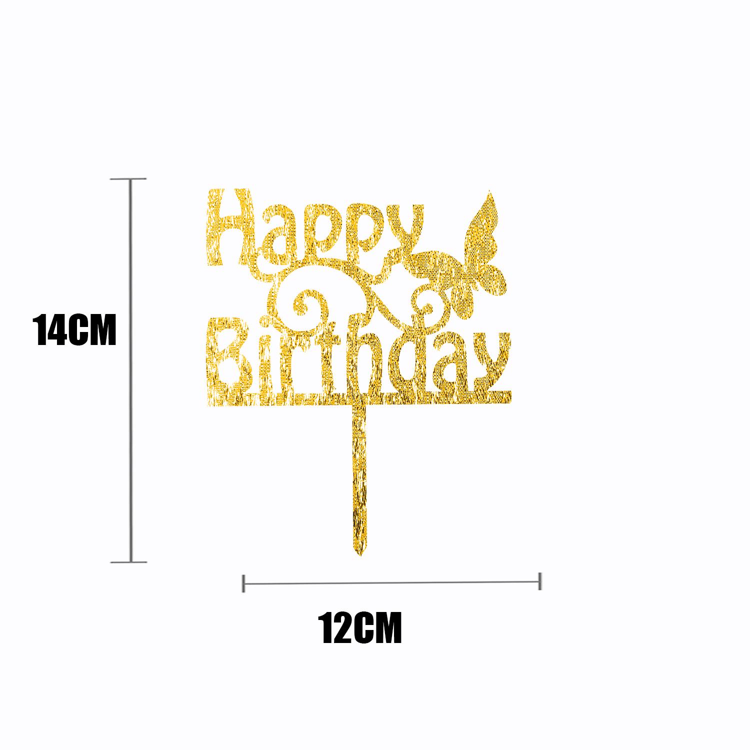 GOLD GLITTER ACRYLIC HAPPY BIRTHDAY TOPPER WITH BUTTERFLY BIRTHDAY SIGN