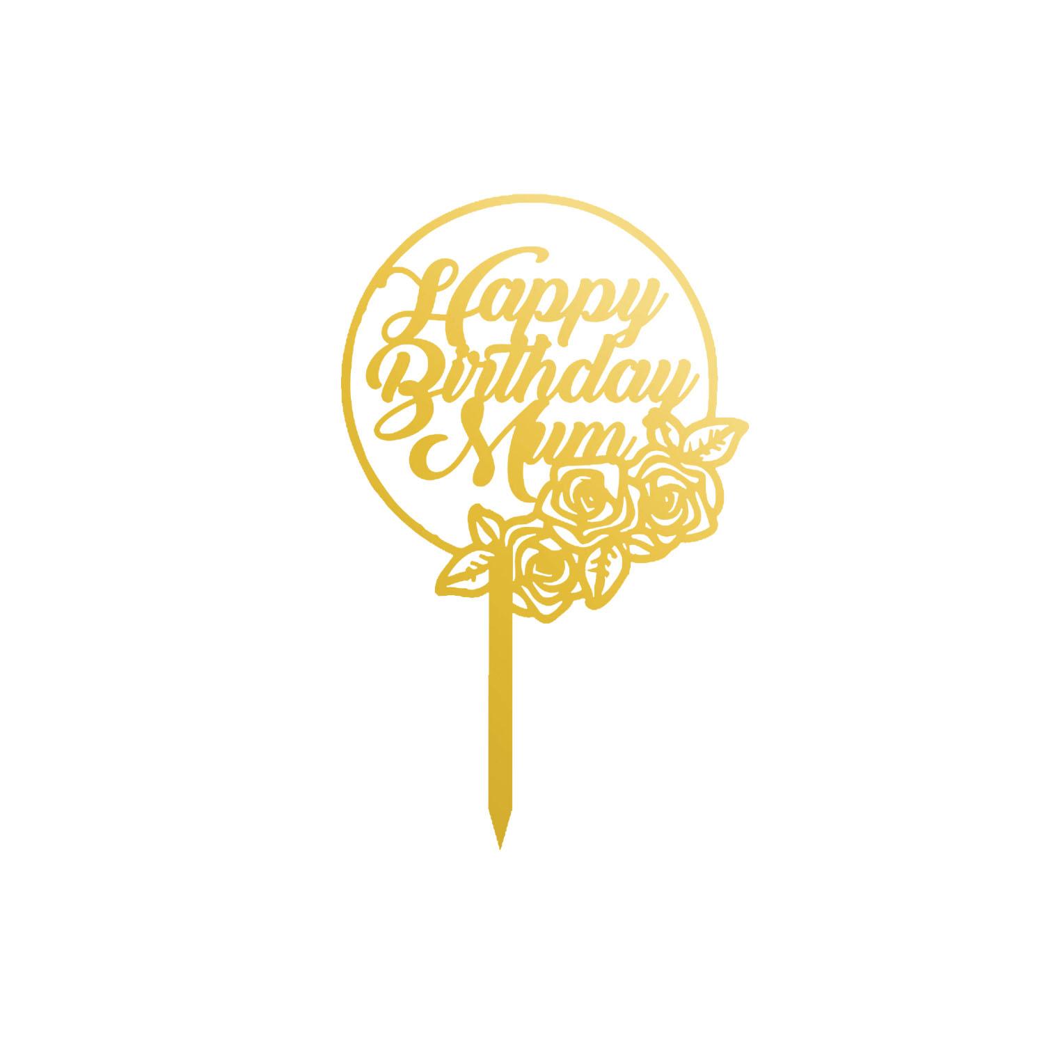 GOLD MIRROR ACRYLIC HAPPY BIRTHDAY TOPPER NO 01 BIRTHDAY SIGN