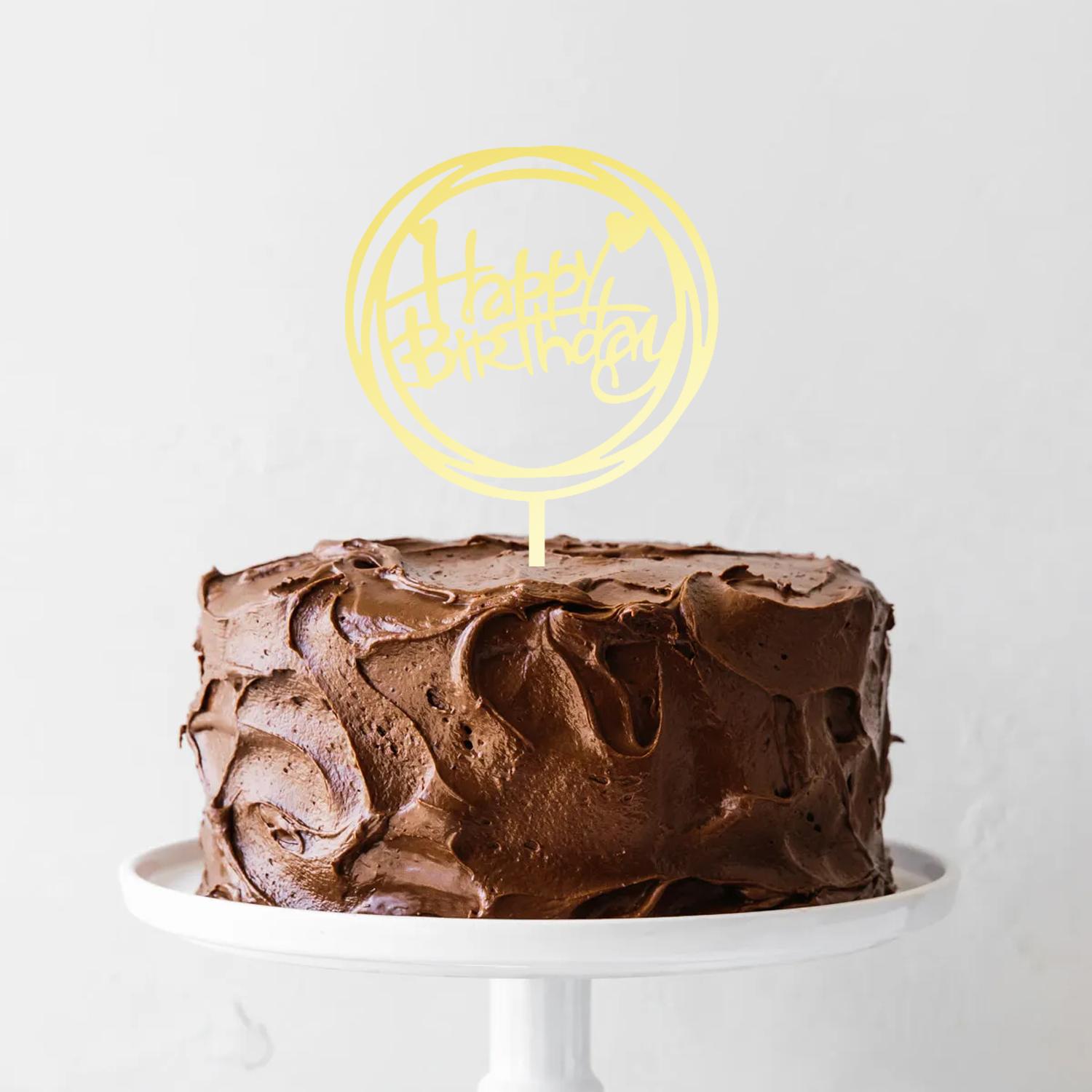 GOLD MIRROR ACRYLIC HAPPY BIRTHDAY TOPPER DOUBLE ROUND BIRTHDAY SIGN