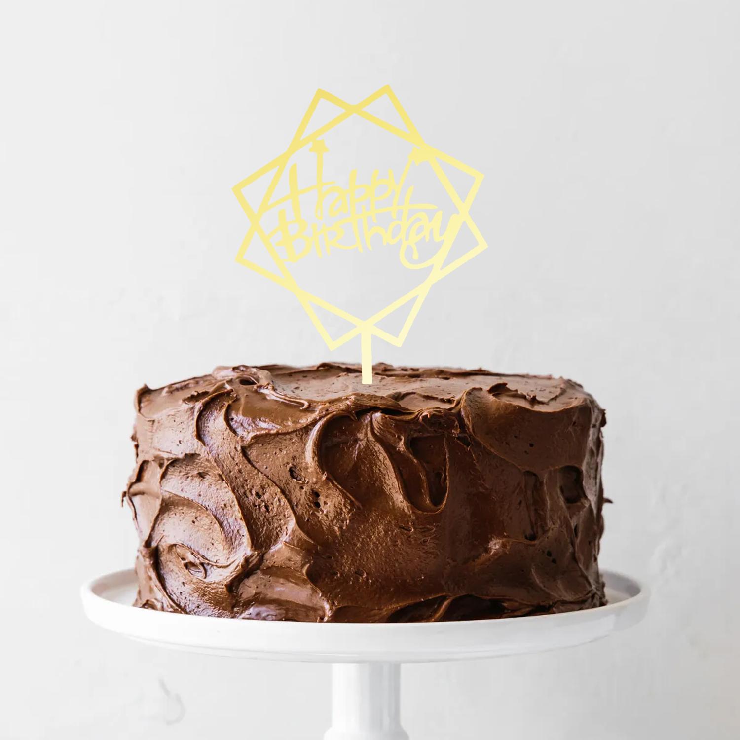 GOLD MIRROR ACRYLIC HAPPY BIRTHDAY TOPPER DOUBLE SQUARE BIRTHDAY SIGN