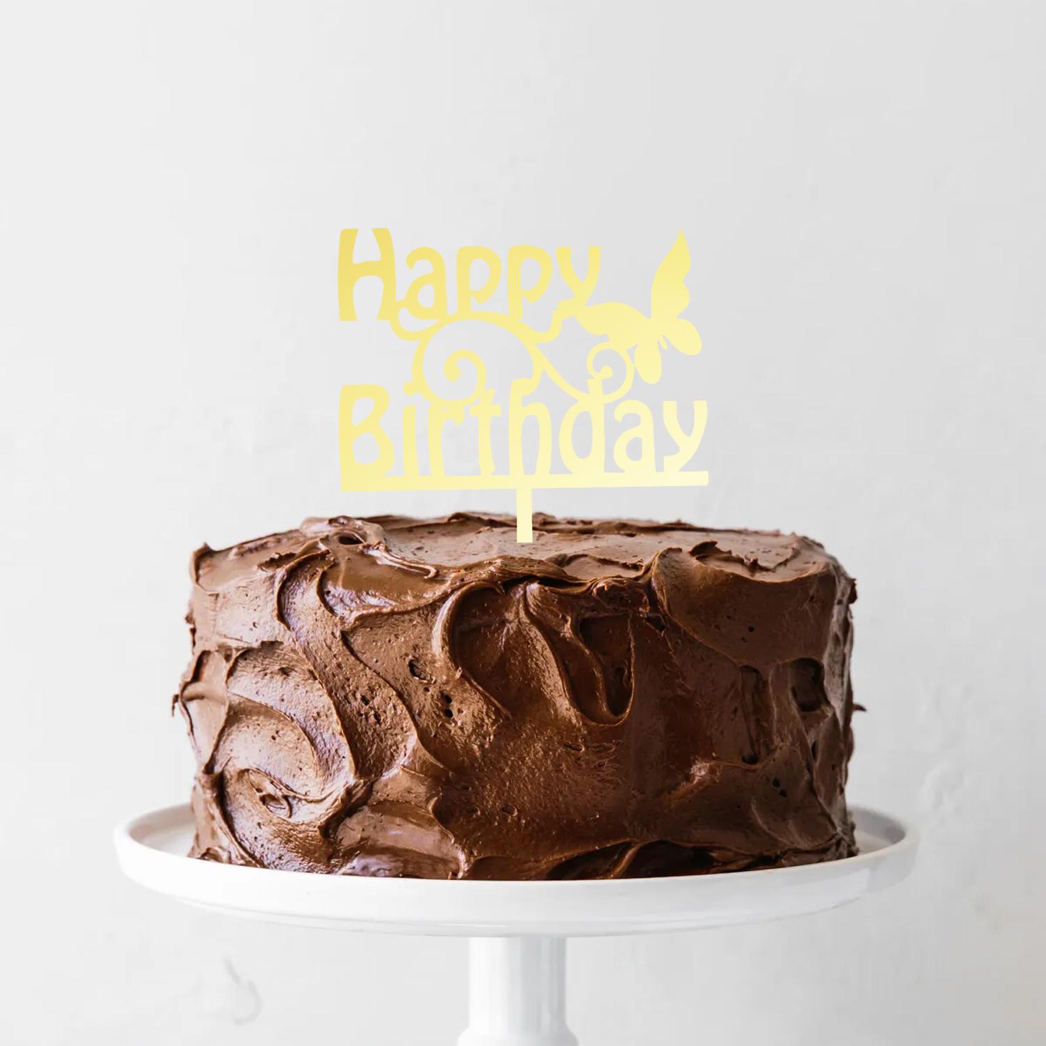 GOLD MIRROR ACRYLIC HAPPY BIRTHDAY TOPPER WITH BUTTERFLY BIRTHDAY SIGN