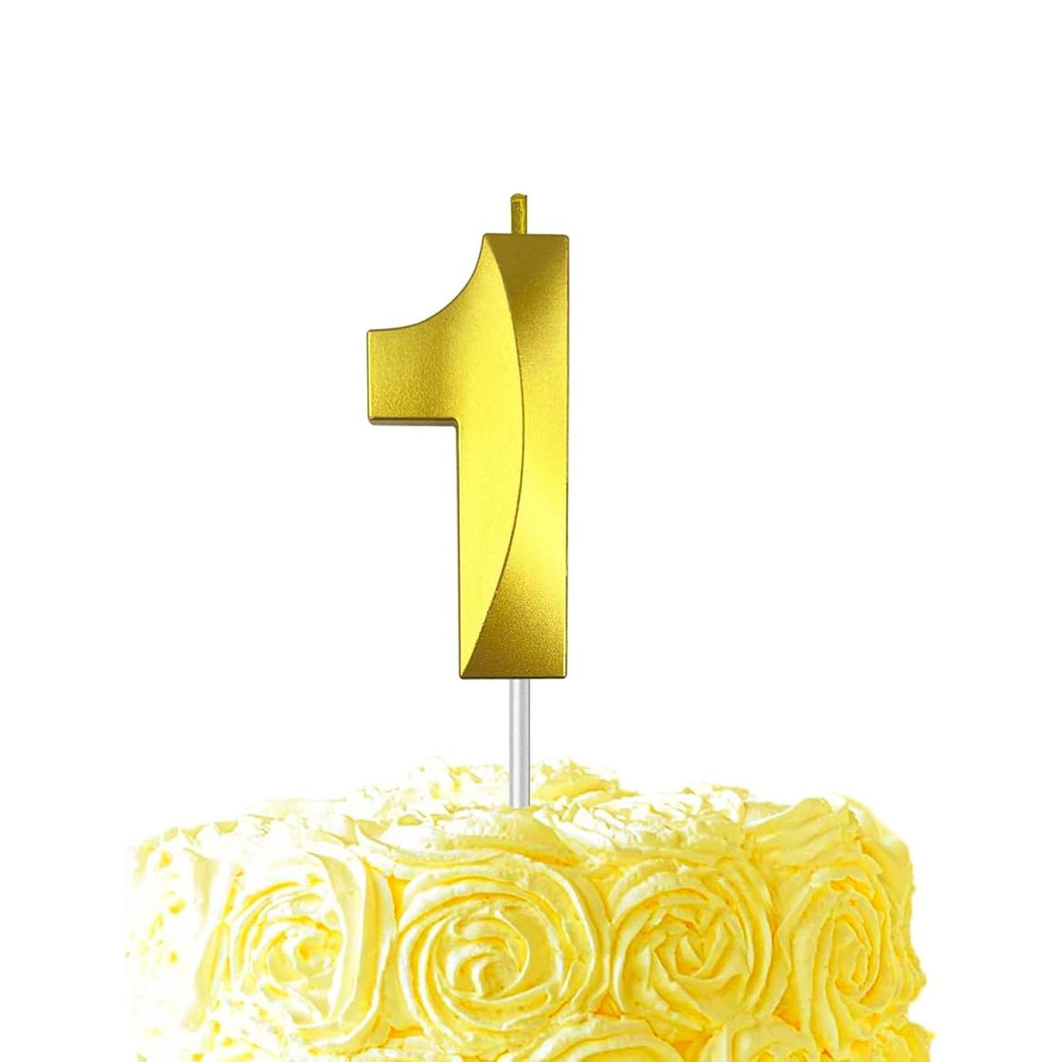 GOLD NUMBER CANDLE 1, BIRTHDAY CANDLES, GOLD CANDLES, CAKE NUMBER CANDLES ,PARTY CELEBRATION