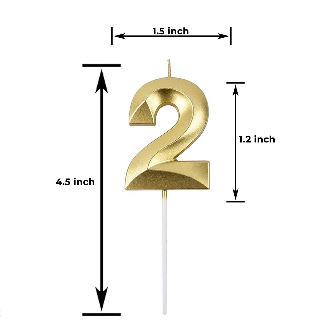 GOLD NUMBER CANDLE 2, BIRTHDAY CANDLES, GOLD CANDLES, CAKE NUMBER CANDLES ,PARTY CELEBRATION