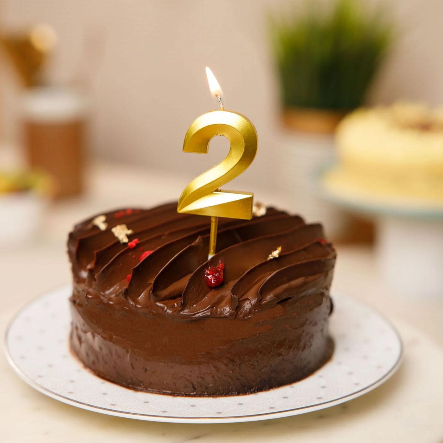 GOLD NUMBER CANDLE 2, BIRTHDAY CANDLES, GOLD CANDLES, CAKE NUMBER CANDLES ,PARTY CELEBRATION