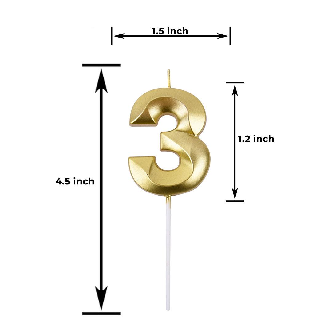 GOLD NUMBER CANDLE 3, BIRTHDAY CANDLES, GOLD CANDLES, CAKE NUMBER CANDLES ,PARTY CELEBRATION