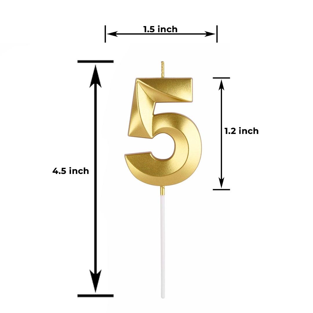 GOLD NUMBER CANDLE 5, BIRTHDAY CANDLES, GOLD CANDLES, CAKE NUMBER CANDLES ,PARTY CELEBRATION