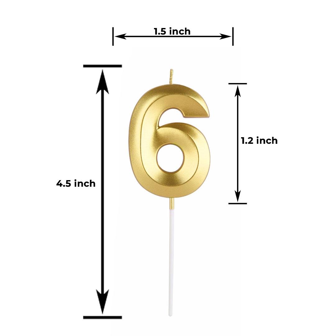 GOLD NUMBER CANDLE 6, BIRTHDAY CANDLES, GOLD CANDLES, CAKE NUMBER CANDLES ,PARTY CELEBRATION