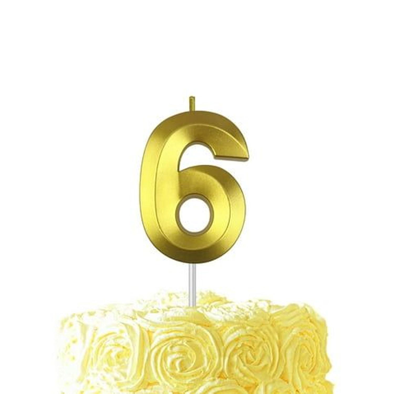 GOLD NUMBER CANDLE 6, BIRTHDAY CANDLES, GOLD CANDLES, CAKE NUMBER CANDLES ,PARTY CELEBRATION