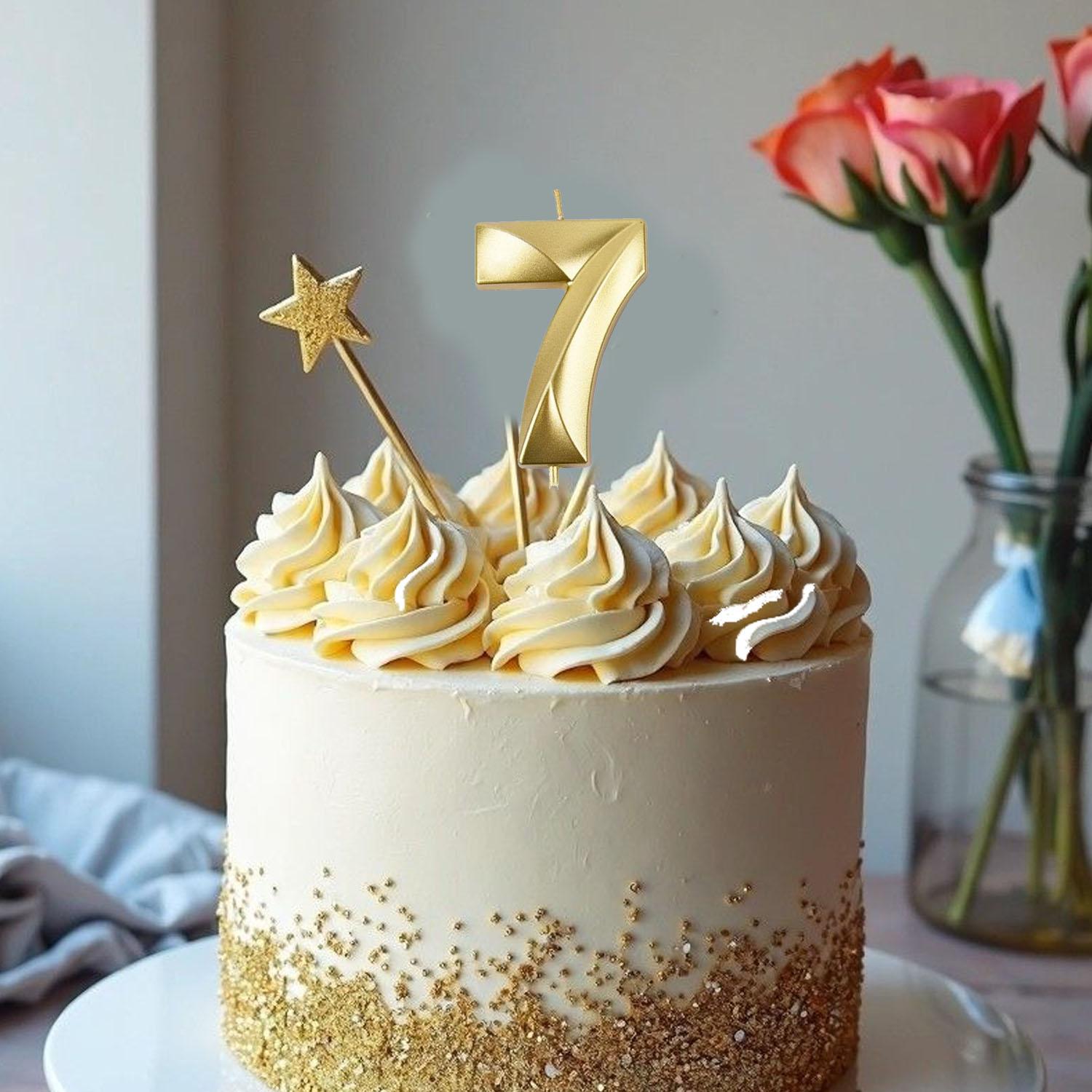 GOLD NUMBER CANDLE 7, BIRTHDAY CANDLES, GOLD CANDLES, CAKE NUMBER CANDLES ,PARTY CELEBRATION