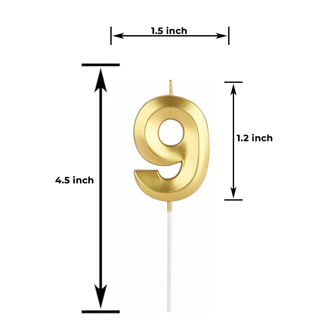 GOLD NUMBER CANDLE 9, BIRTHDAY CANDLES, GOLD CANDLES, CAKE NUMBER CANDLES ,PARTY CELEBRATION