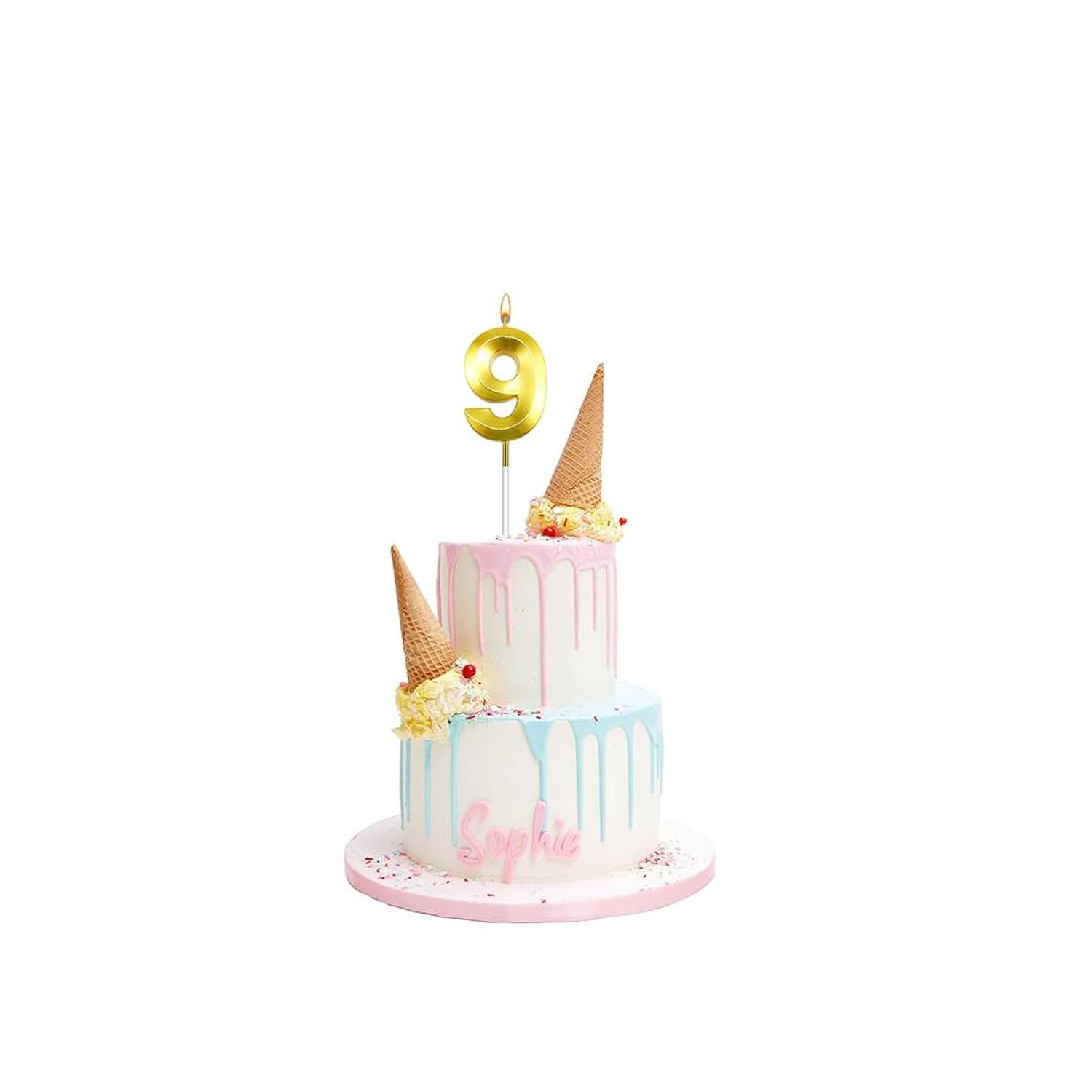 GOLD NUMBER CANDLE 9, BIRTHDAY CANDLES, GOLD CANDLES, CAKE NUMBER CANDLES ,PARTY CELEBRATION