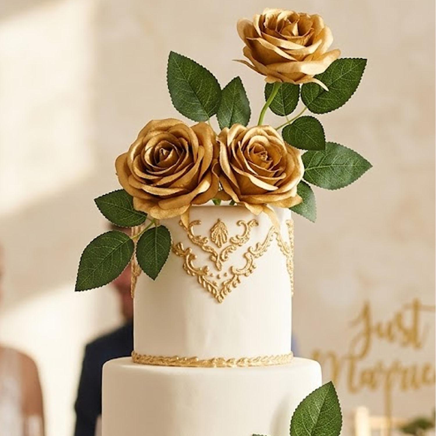 GOLD GLOSSY ARTIFICIAL ROSE FLOWER