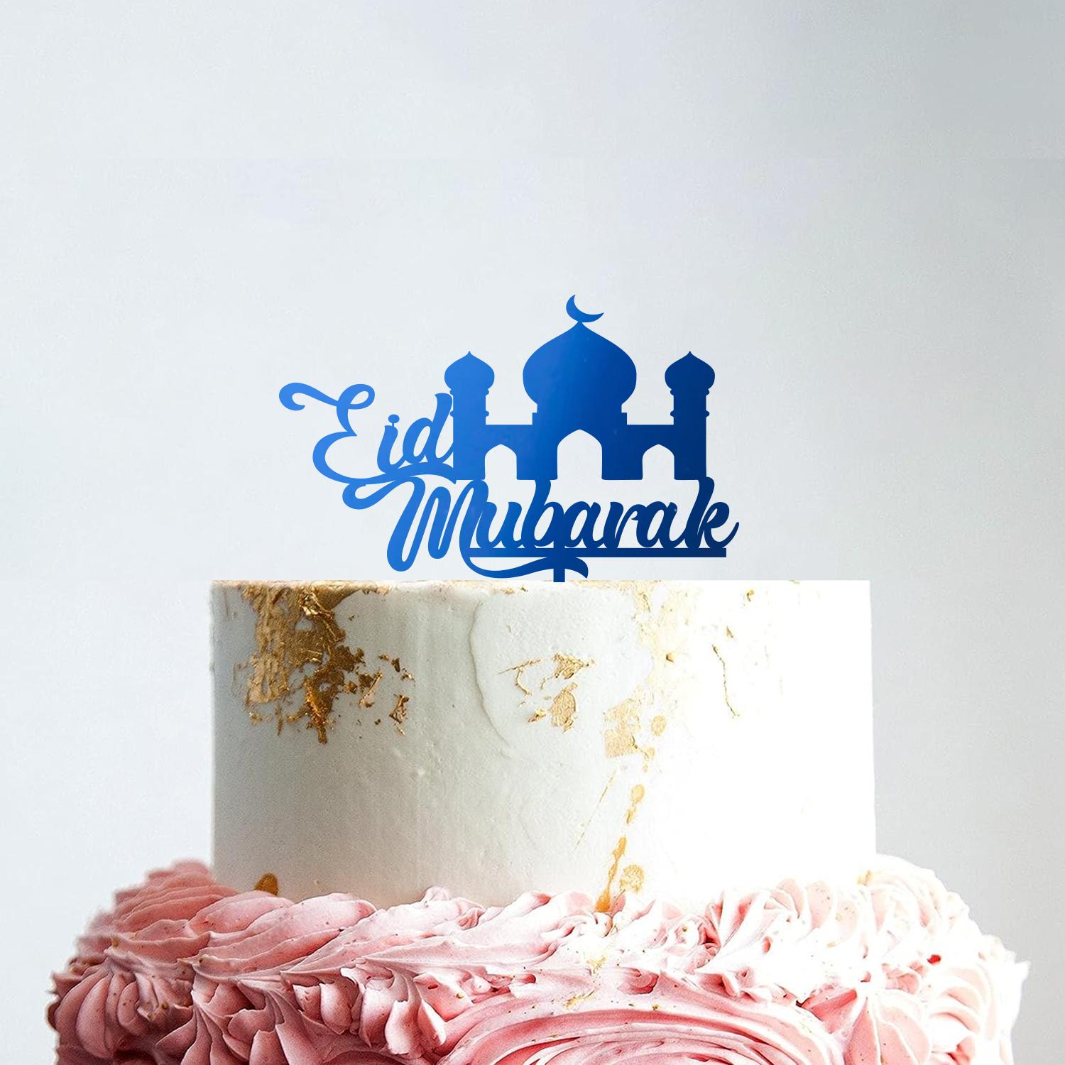 MIRROR BLUE ACRYLIC EID MUBARAK TOPPER 01