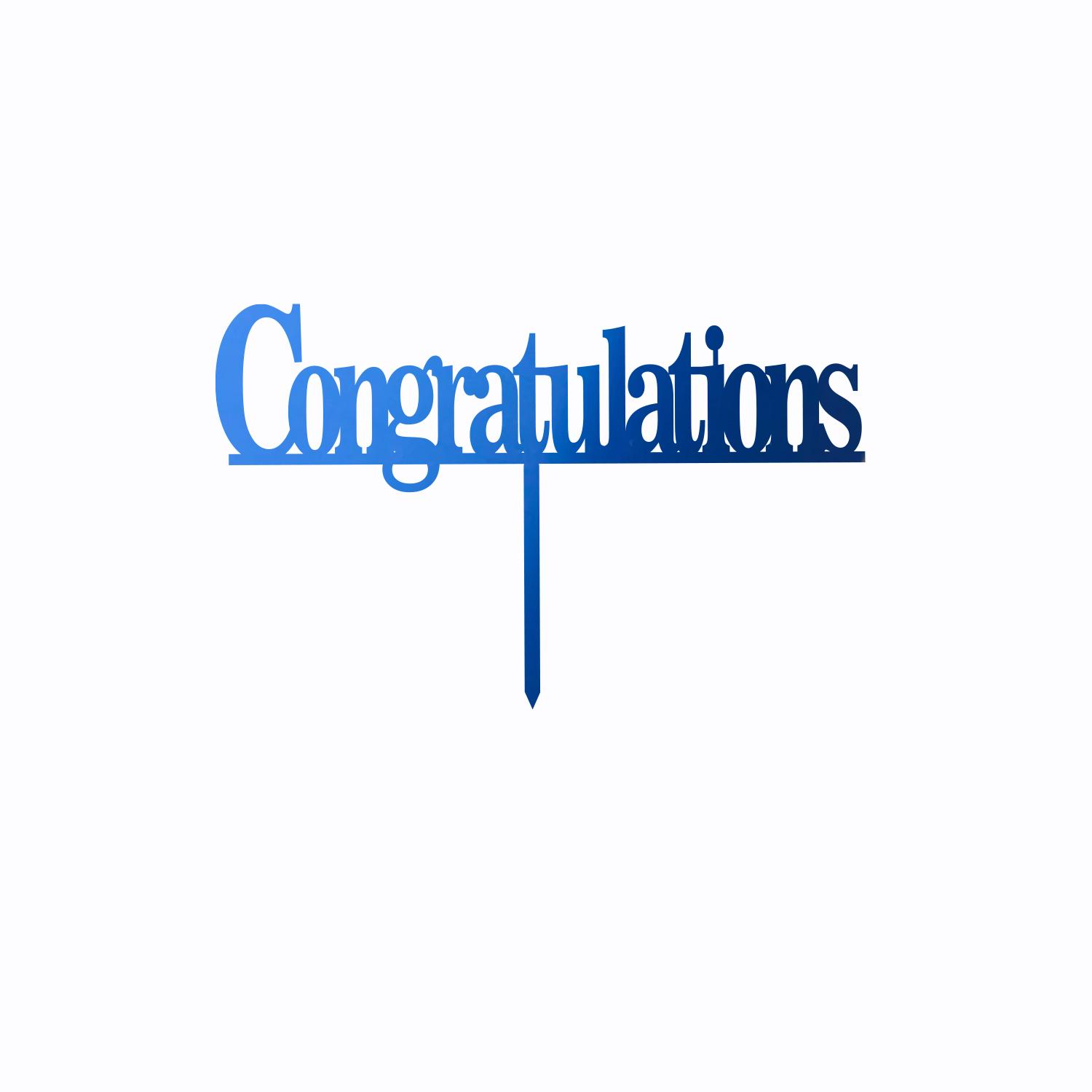 MIRROR BLUE ACRYLIC GRADUATION TOPPER CONGRATIULATIONS