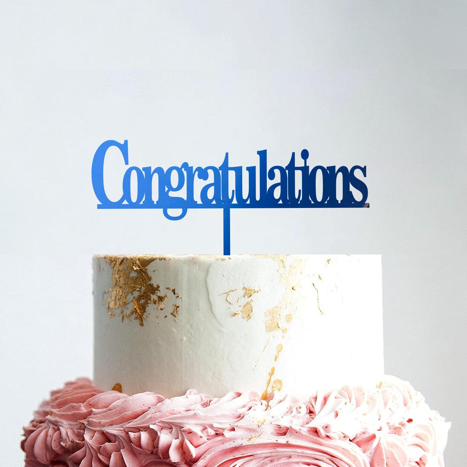 MIRROR BLUE ACRYLIC GRADUATION TOPPER CONGRATIULATIONS