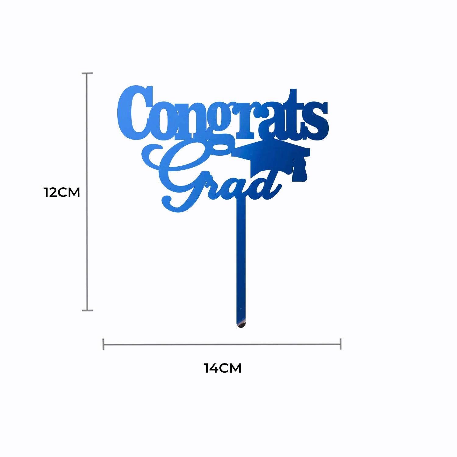 MIRROR BLUE ACRYLIC GRADUATION TOPPER CONGRATS GRAD