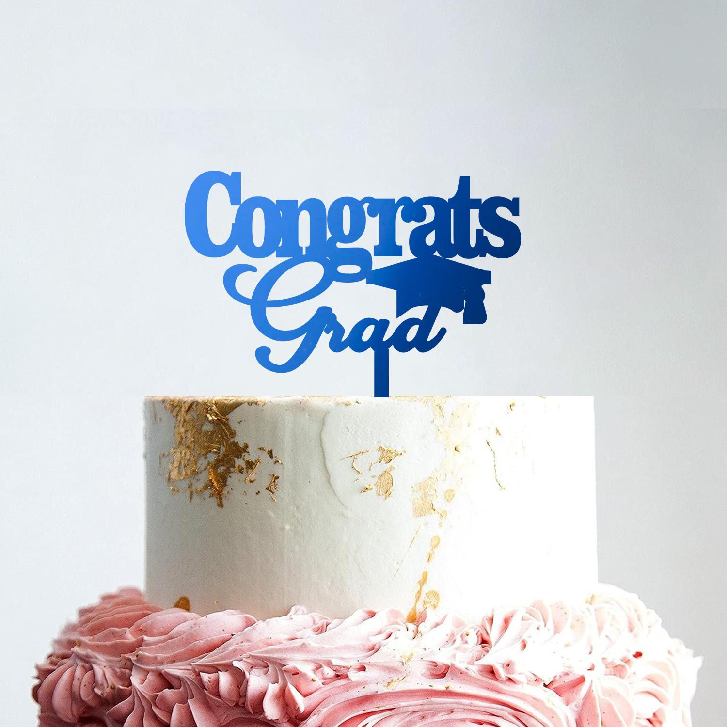 MIRROR BLUE ACRYLIC GRADUATION TOPPER CONGRATS GRAD