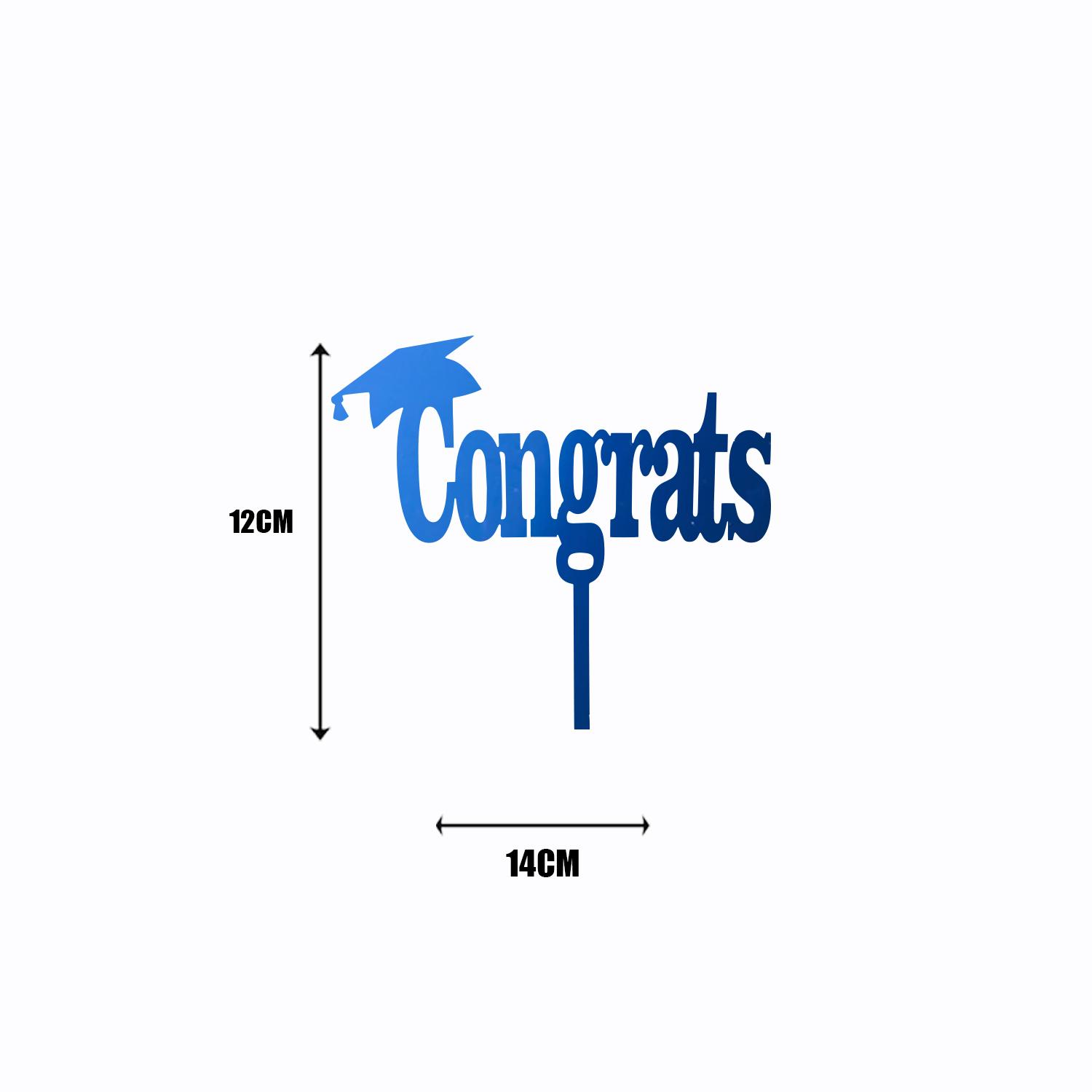 MIRROR BLUE ACRYLIC GRADUATION TOPPER CONGRATS