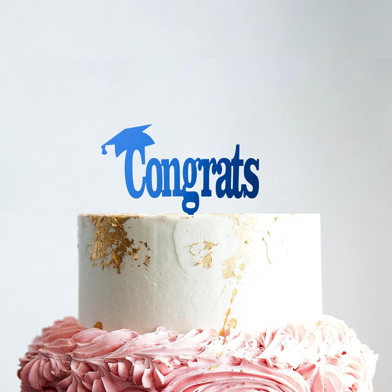 MIRROR BLUE ACRYLIC GRADUATION TOPPER CONGRATS