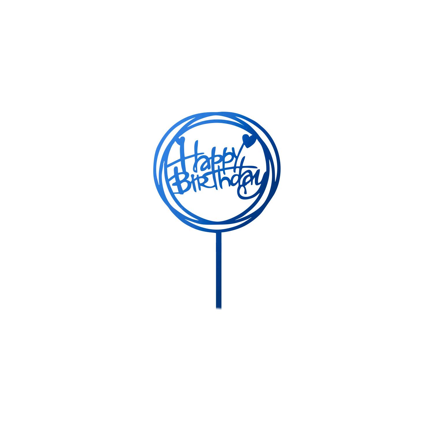MIRROR BLUE ACRYLIC HAPPY BIRTHDAY TOPPER DOUBLE ROUND BIRTHDAY SIGN