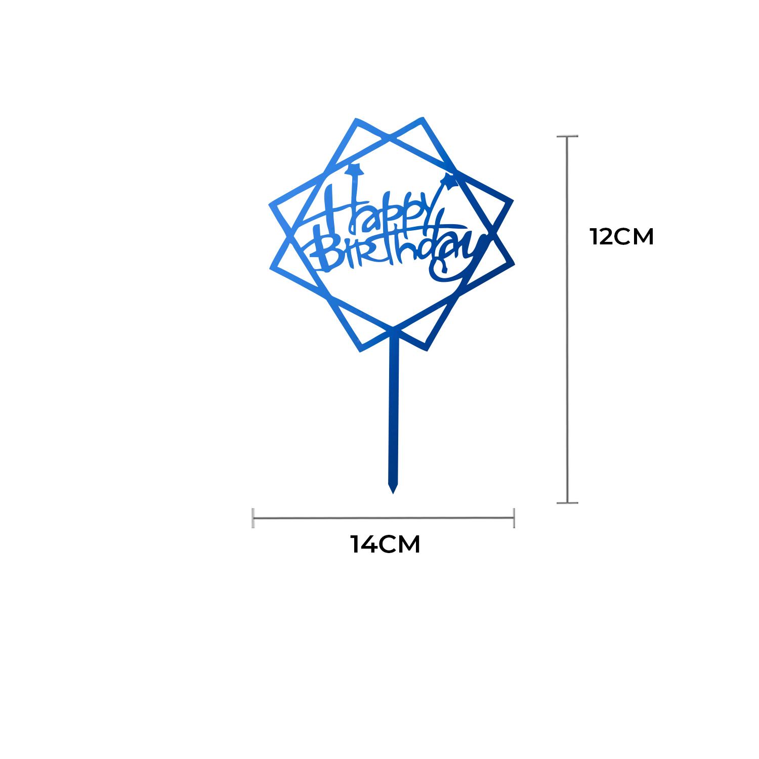 MIRROR BLUE ACRYLIC HAPPY BIRTHDAY TOPPER DOUBLE SQUARE BIRTHDAY SIGN